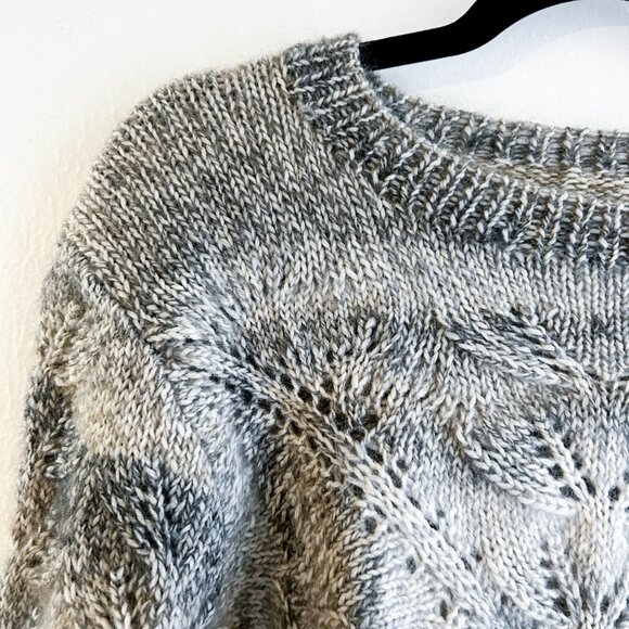 VINTAGE Knit Wool Lace Yoke Sweater Scandinavian/Icelandic Style Grey Pullover - Picture 9 of 13